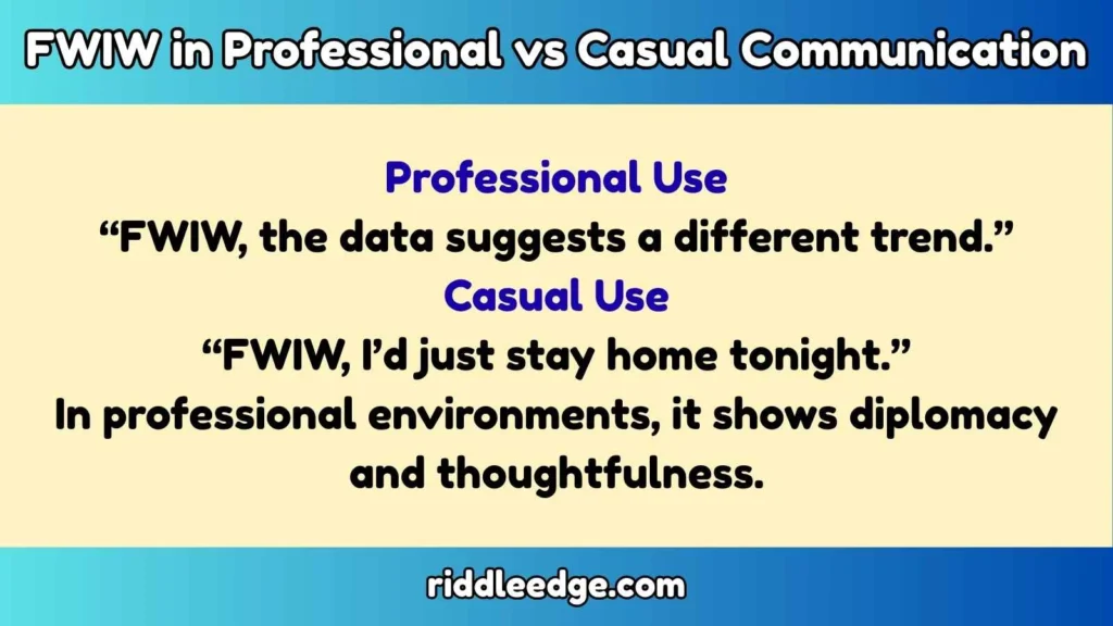 FWIW in Professional vs Casual Communication